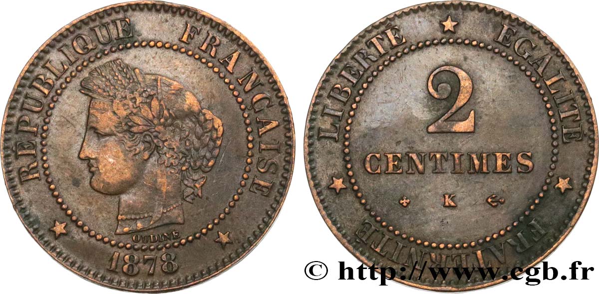 2 centimes Cérès 1878 Bordeaux F.109/4 TB35 