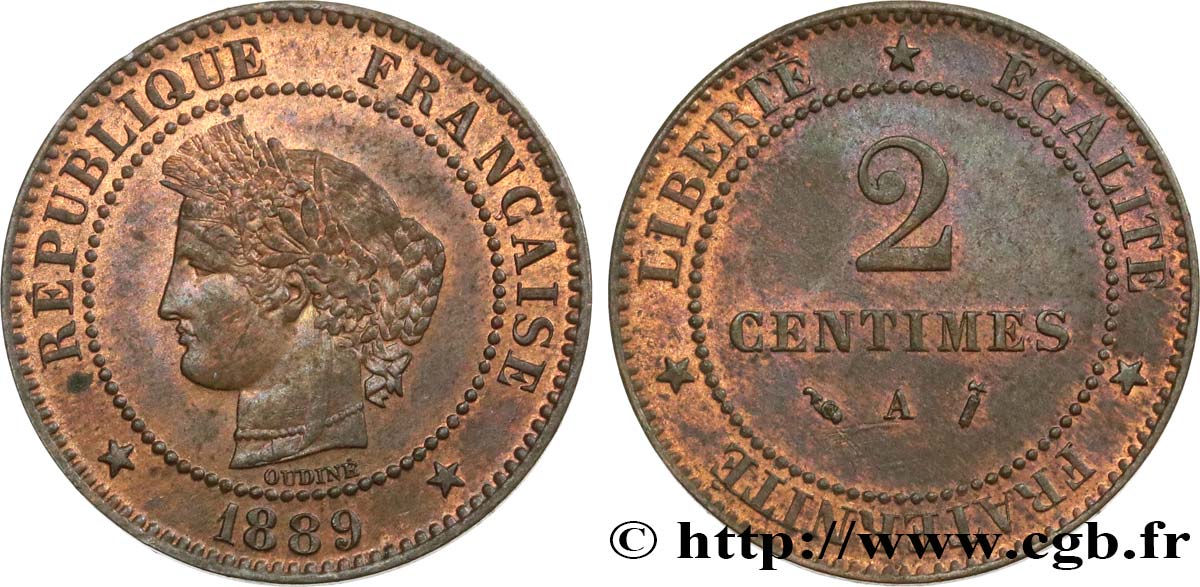 2 centimes Cérès 1889 Paris F.109/15 SPL58 
