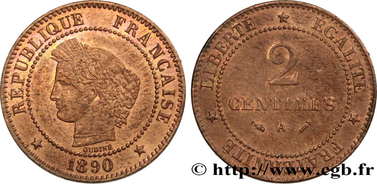 2 centimes Cérès 1890 Paris F.109/16 AU50 