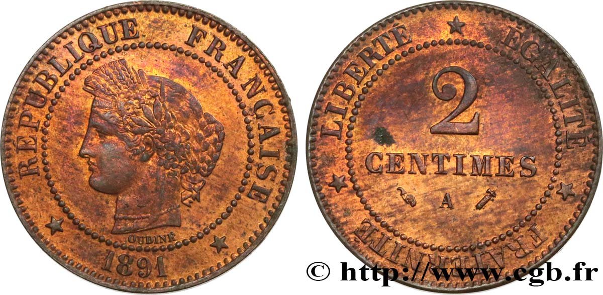 2 centimes Cérès 1891 Paris F.109/17 XF 