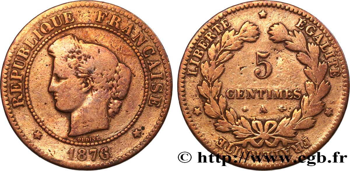 5 centimes Cérès 1876 Paris F.118/13 MB 