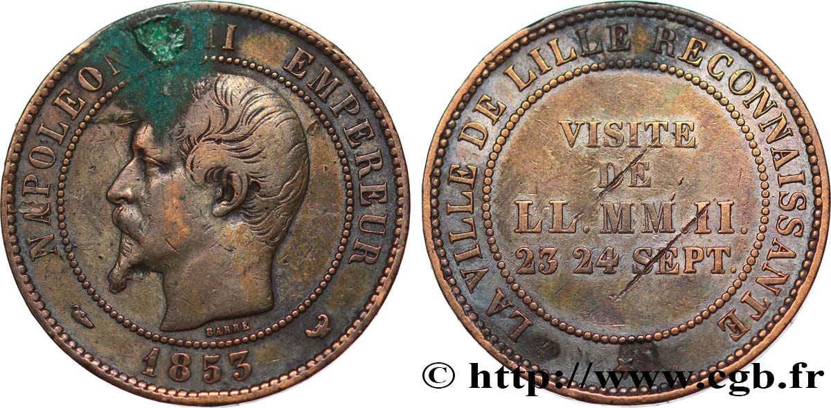 Module de dix centimes, Visite impériale à Lille les 23 et 24 septembre 1853 1853 Lille VG.3365  S 