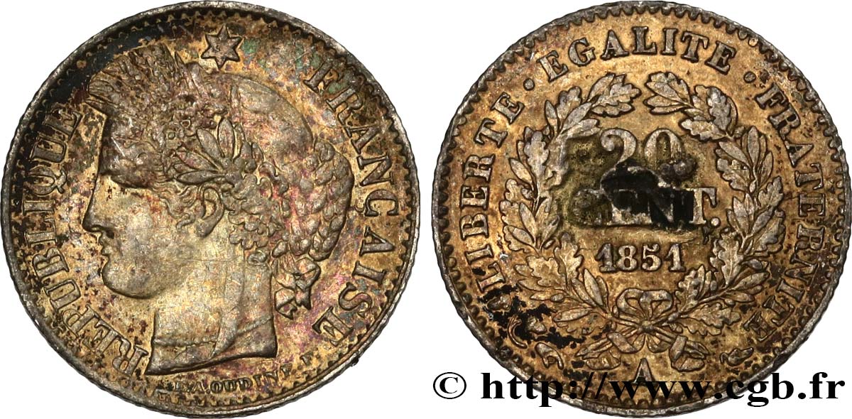 20 centimes Cérès, IIe République 1851 Paris F.146/7 TTB45 