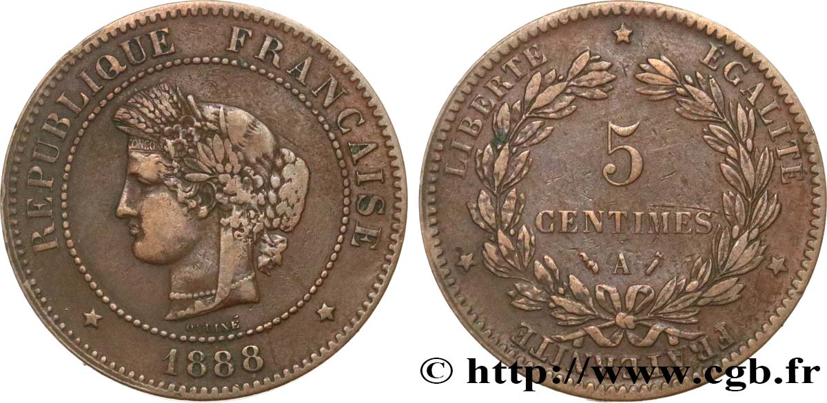 5 centimes Cérès 1888 Paris F.118/30 TB35 