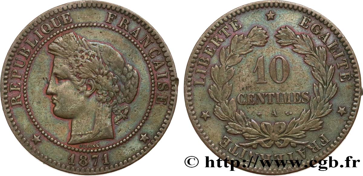 10 centimes Cérès 1871 Paris F.135/5 VF30 