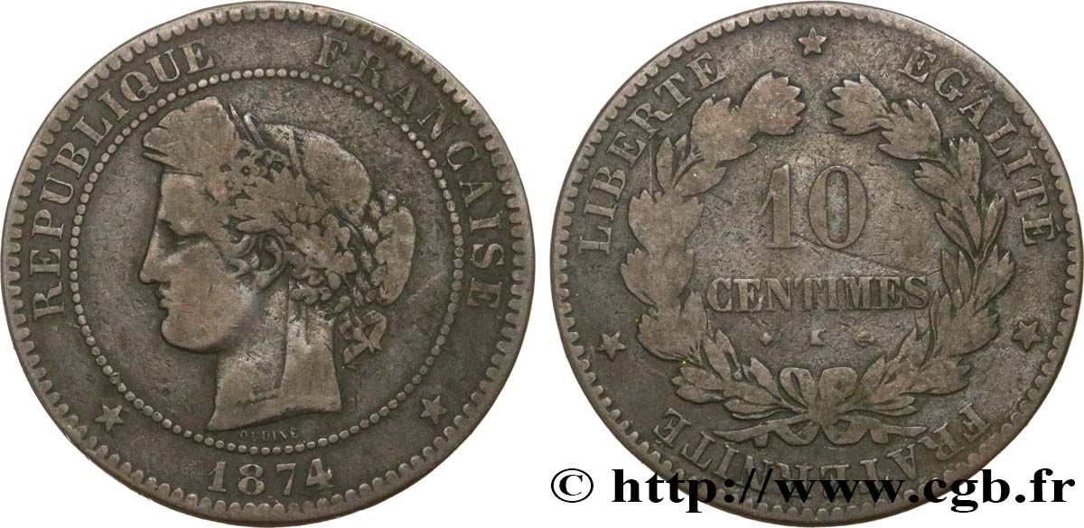10 centimes Cérès 1874 Bordeaux F.135/13 MB15 