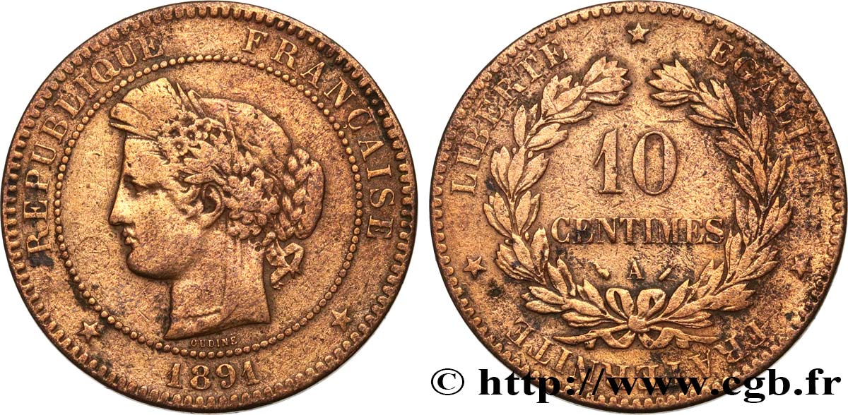 10 centimes Cérès 1891 Paris F.135/36 TB 