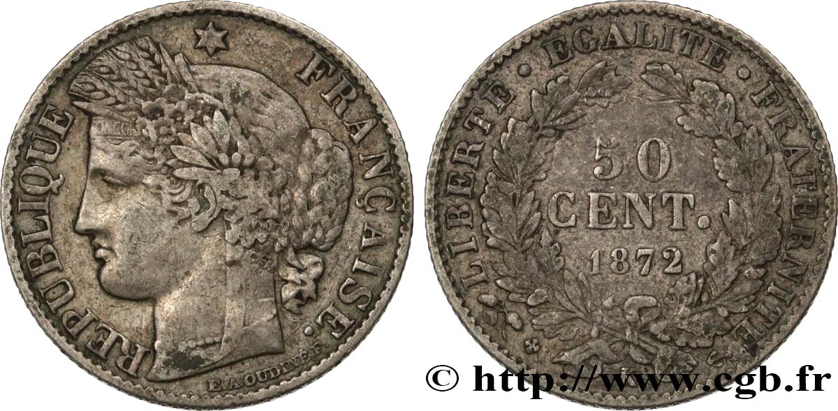 50 centimes Cérès, IIIe République 1872 Bordeaux F.189/4 TTB40 
