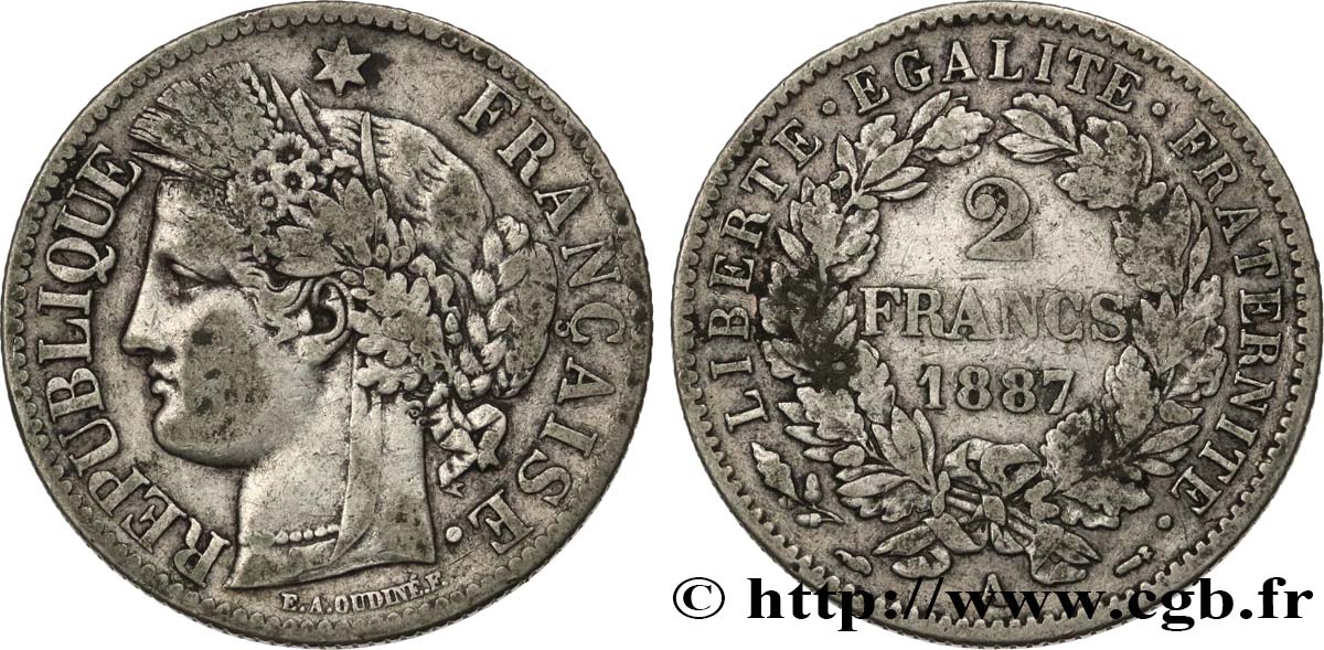 2 francs Cérès, avec légende 1887 Paris F.265/13 TB25 