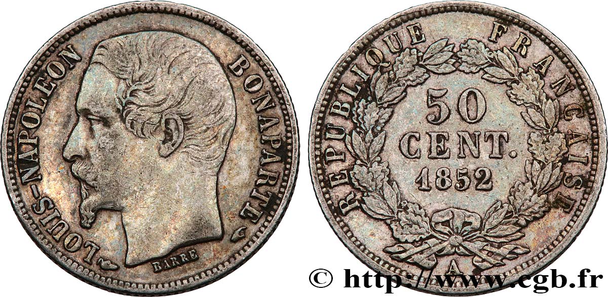50 centimes Louis-Napoléon 1852 Paris F.185/1 VF35 
