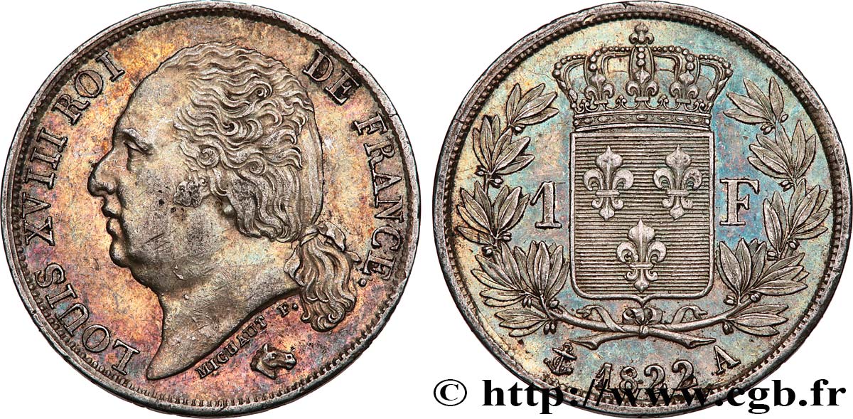 1 franc Louis XVIII 1822 Paris F.206/40 SS53 