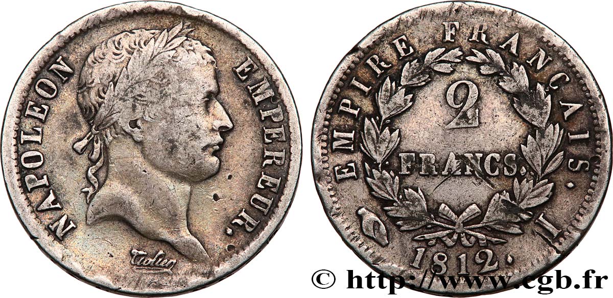 2 francs Napoléon Ier tête laurée, Empire français 1812 Limoges F.255/43 VF 