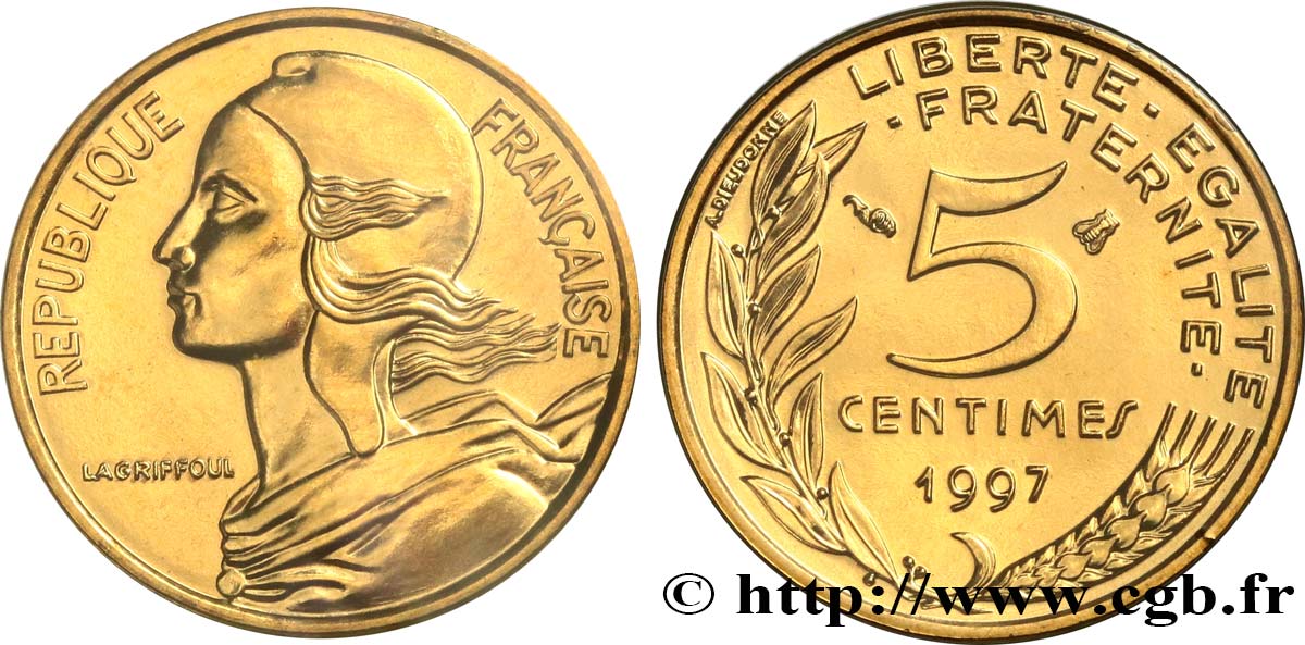 5 centimes Marianne, BU (Brillant Universel) 1997 Pessac F.125/40 MS 