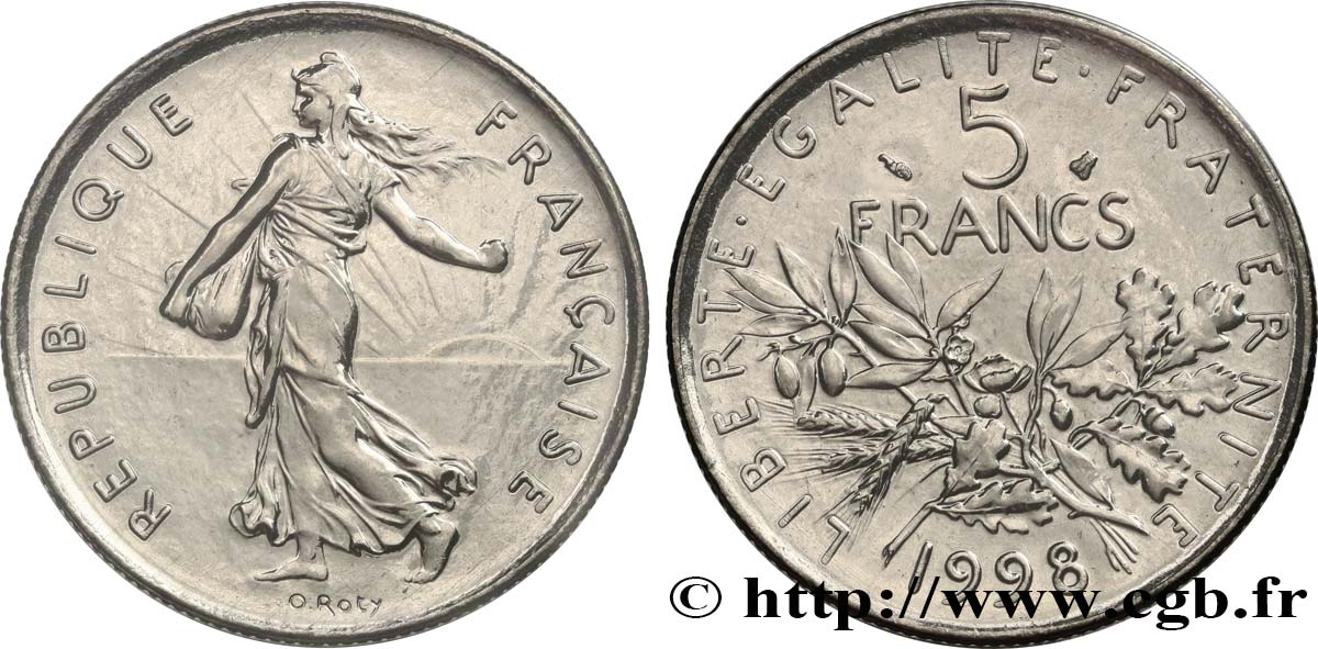 5 francs Semeuse, nickel, BU (Brillant Universel) 1998 Pessac F.341/34 FDC 