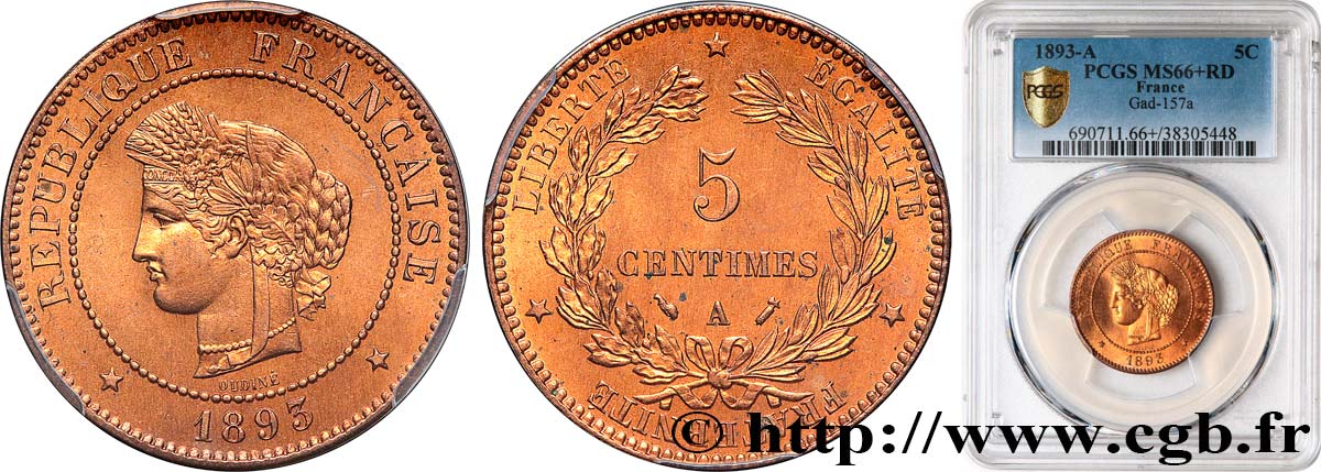 5 centimes Cérès 1893 Paris F.118/35 ST66 PCGS