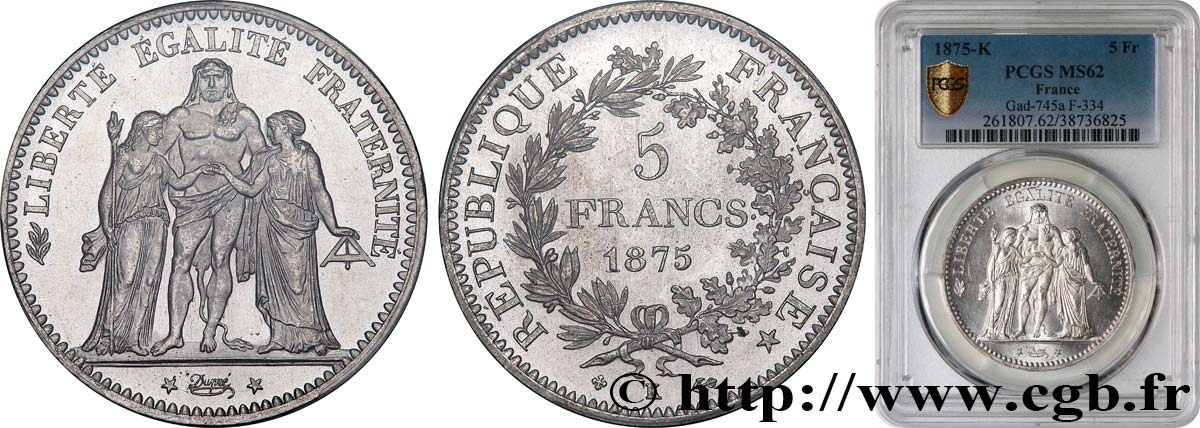 5 francs Hercule 1875 Bordeaux F.334/16 SPL62 PCGS