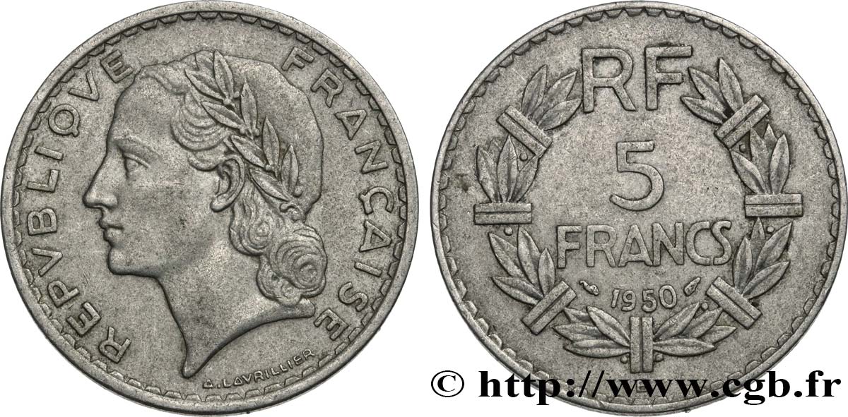5 francs Lavrillier, aluminium 1950 Beaumont-Le-Roger F.339/21 TTB40 