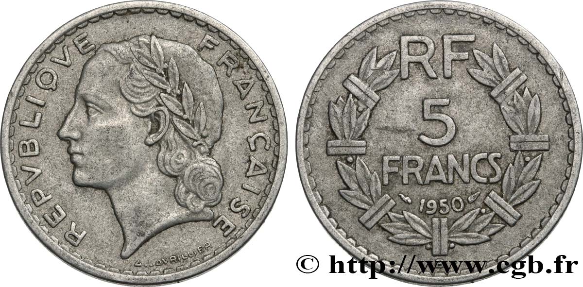 5 francs Lavrillier, aluminium 1950 Beaumont-Le-Roger F.339/21 TTB40 
