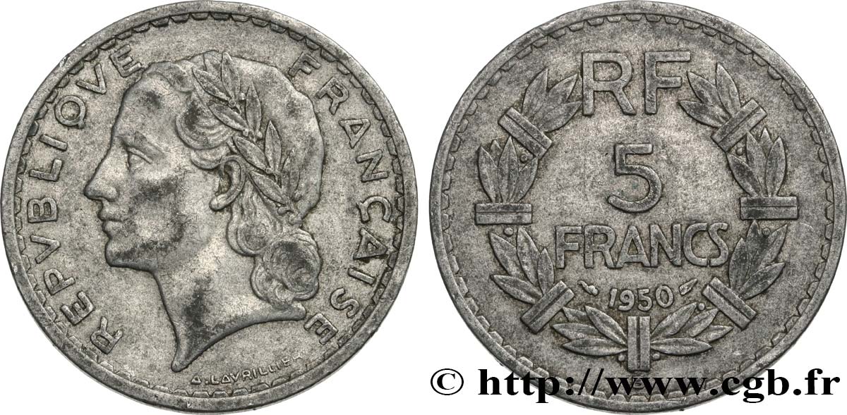5 francs Lavrillier, aluminium 1950 Beaumont-Le-Roger F.339/21 MBC40 