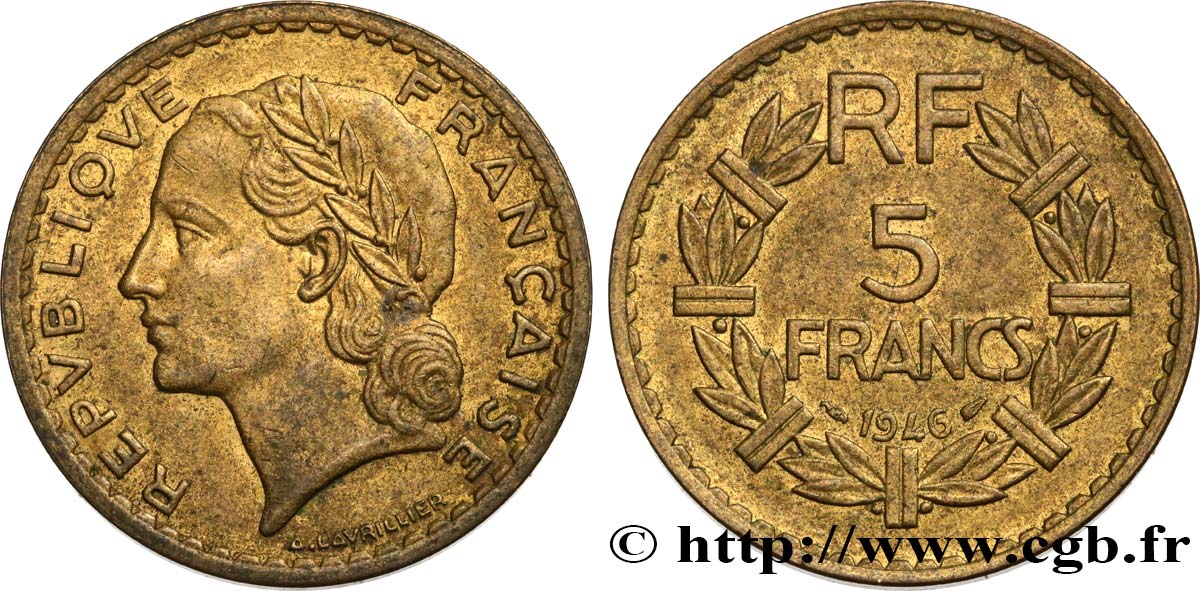 5 francs Lavrillier, bronze-aluminium 1946  F.337/7 EBC55 