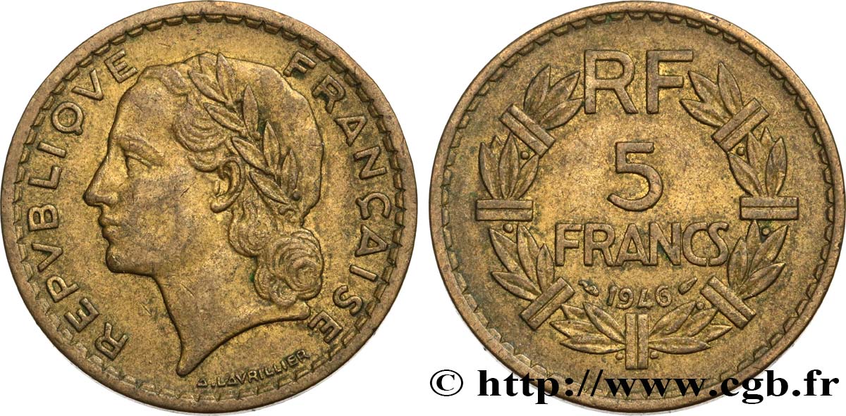 5 francs Lavrillier, bronze-aluminium 1946  F.337/7 SS40 