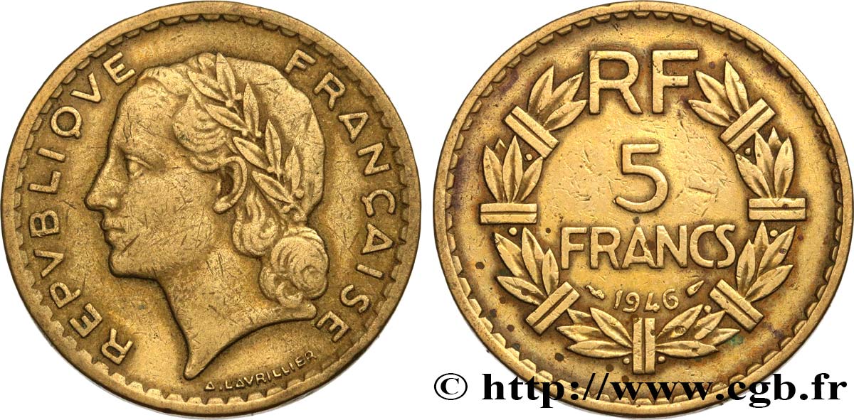 5 francs Lavrillier, bronze-aluminium 1946  F.337/7 VF35 