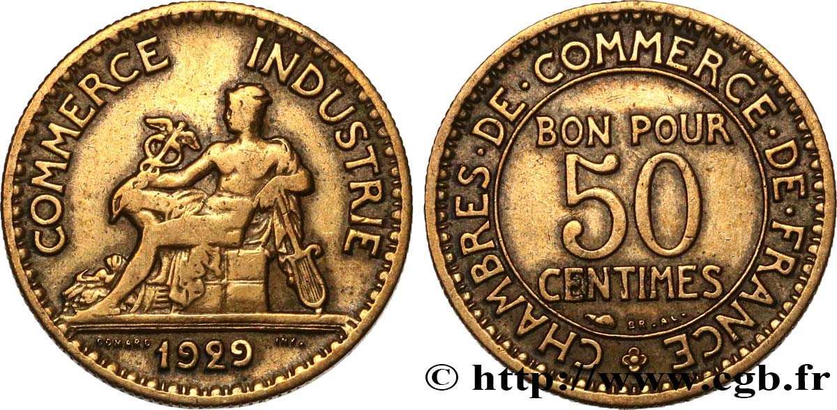 50 centimes Chambres de Commerce 1929 Paris F.191/11 BC+ 