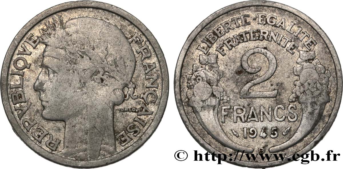 2 francs Morlon, aluminium 1945 Beaumont-Le-Roger F.269/6 TB15 