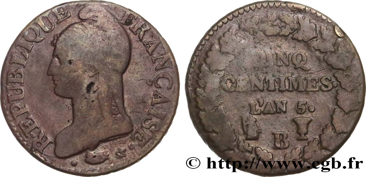 Cinq centimes Dupré, grand module 1797 Rouen F.115/15 S25 