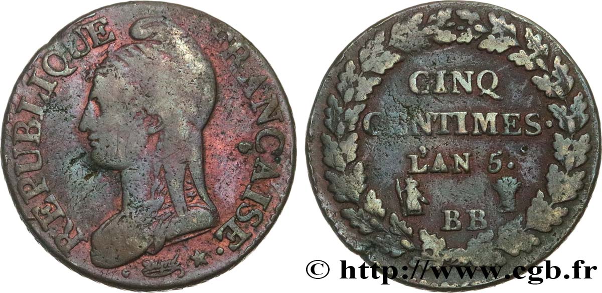 Cinq centimes Dupré, grand module 1797 Strasbourg F.115/20 BC+ 