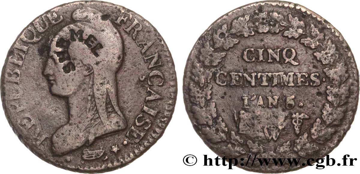 Cinq centimes Dupré, grand module 1797 Lille F.115/31 BC 