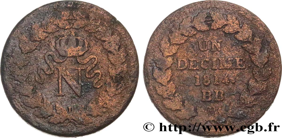 Un décime à l’N couronnée 1814 Strasbourg F.131/3 F 