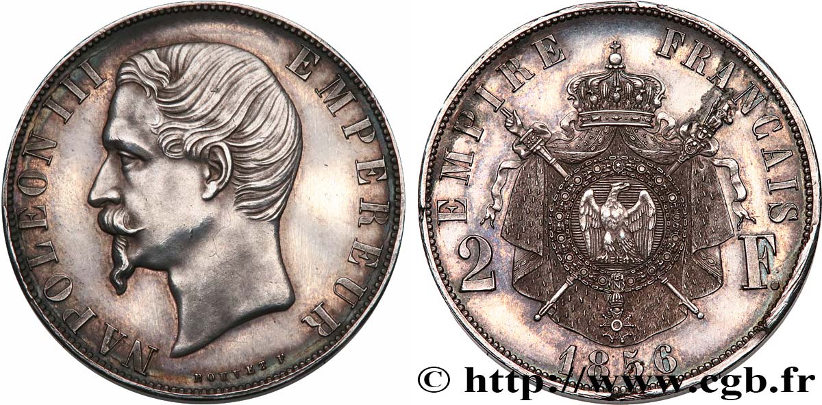 Essai de 2 francs Napoléon III, tête nue 1856  VG.3468  SUP+ 