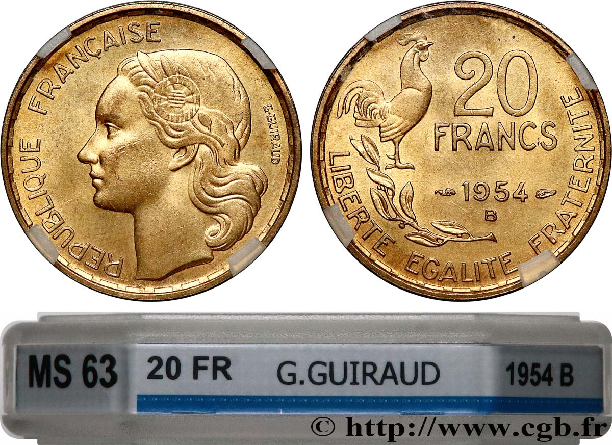 20 francs G. Guiraud 1954 Beaumont-Le-Roger F.402/13 MS63 GENI