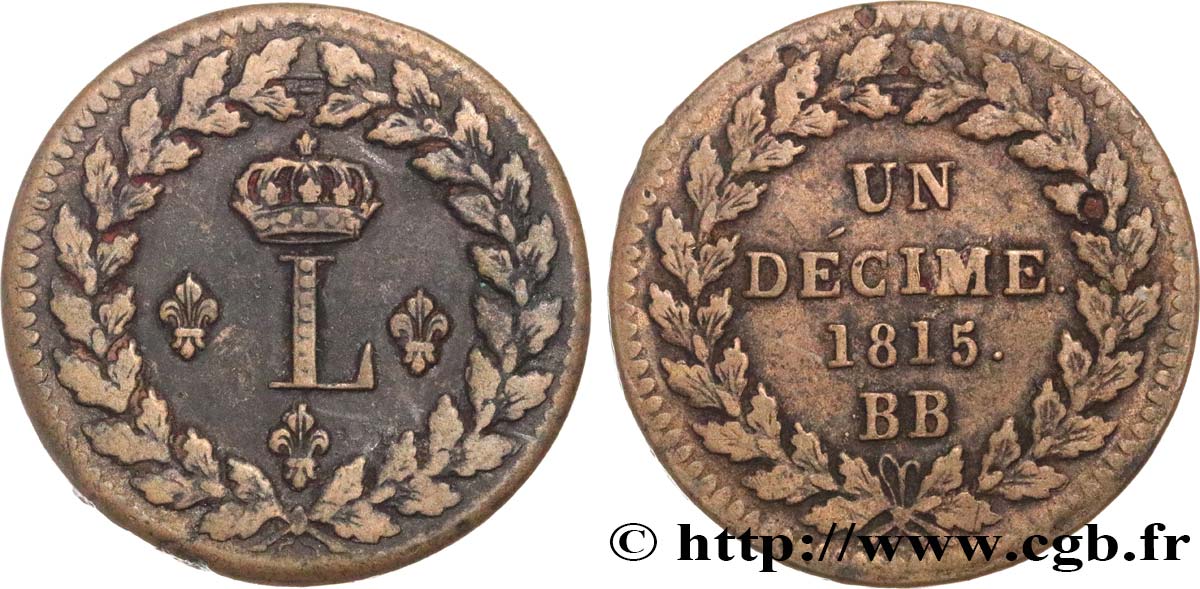 Un décime à l’L couronnée 1815  Strasbourg F.132A/3 TTB40 