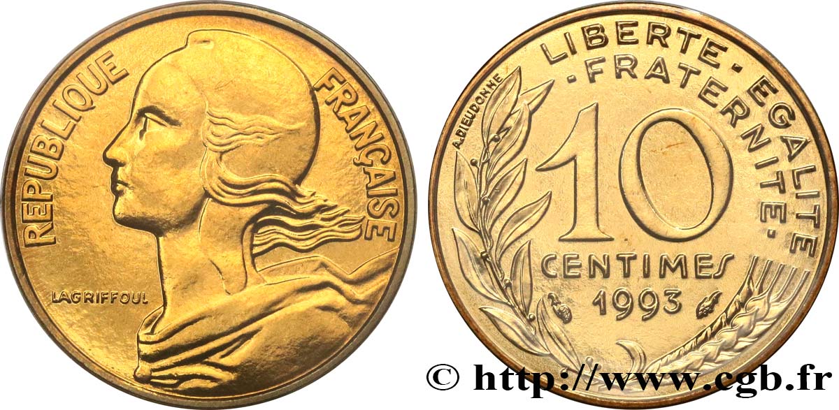 10 centimes Marianne, BU (Brillant Universel), frappe médaille 1993 Pessac F.144/36 FDC 