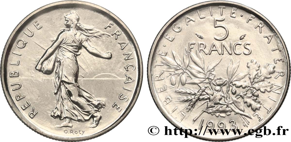 5 francs Semeuse, nickel, BU (Brillant Universel), frappe médaille 1993 Pessac F.341/28 FDC 