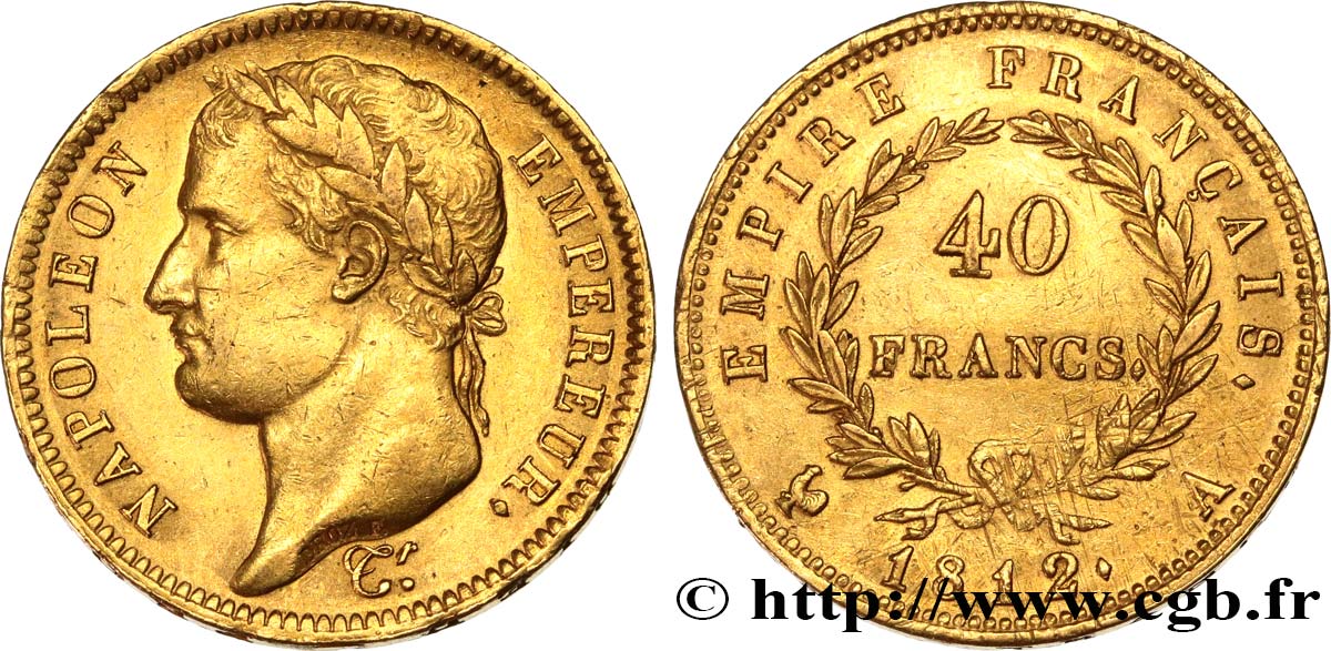 40 francs or Napoléon tête laurée, Empire français 1812 Paris F.541/9 AU50 
