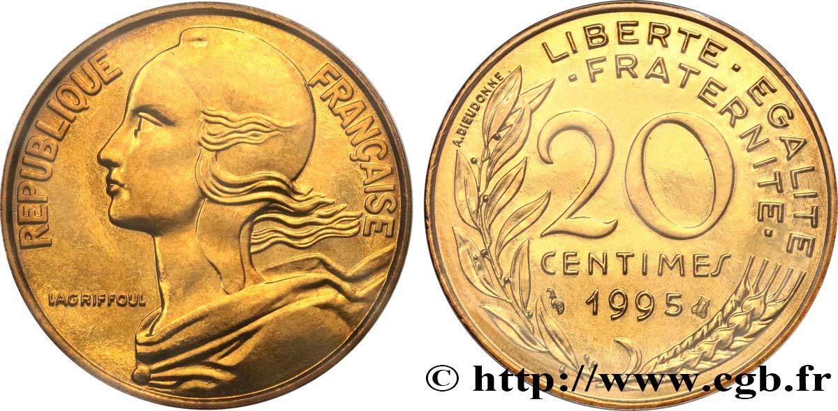 20 centimes Marianne, BU (Brillant Universel) 1995 Pessac F.156/39 MS 