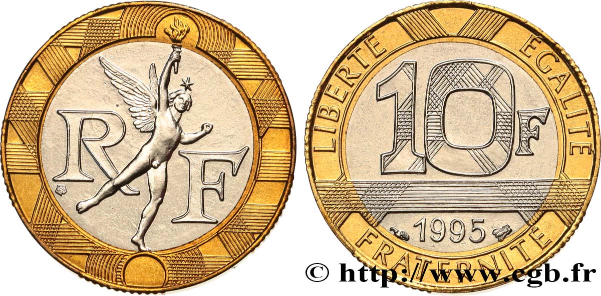 10 francs Génie de la Bastille, Brillant Universel 1995 Pessac F.375/12 ST 