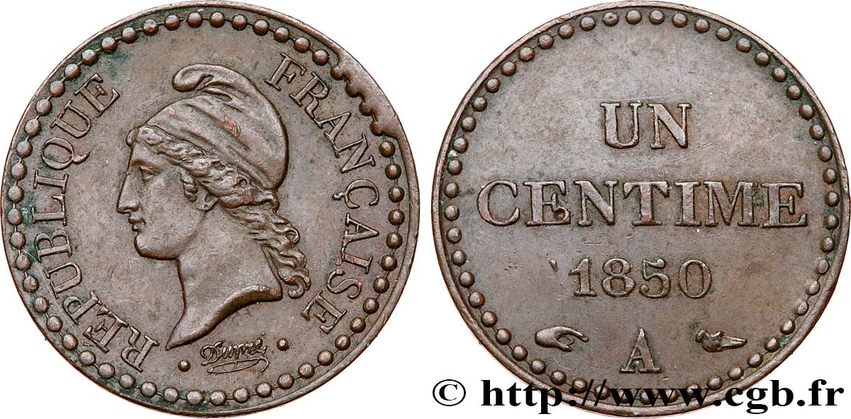 Un centime Dupré, IIe République 1850 Paris F.101/5 TTB53 