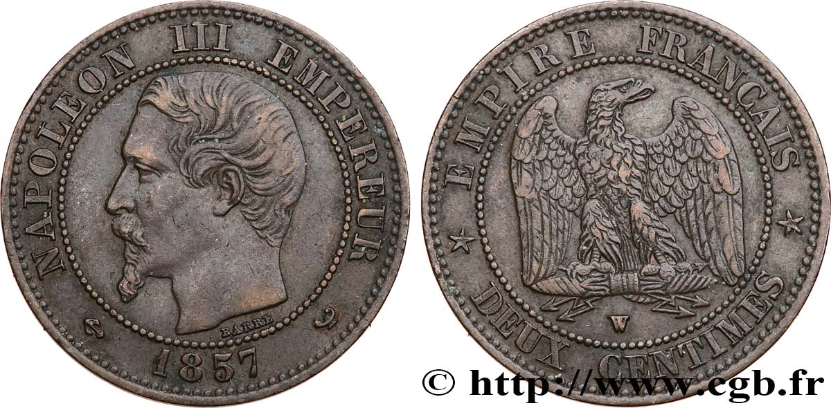 Deux centimes Napoléon III, tête nue 1857 Lille F.107/51 TTB45 