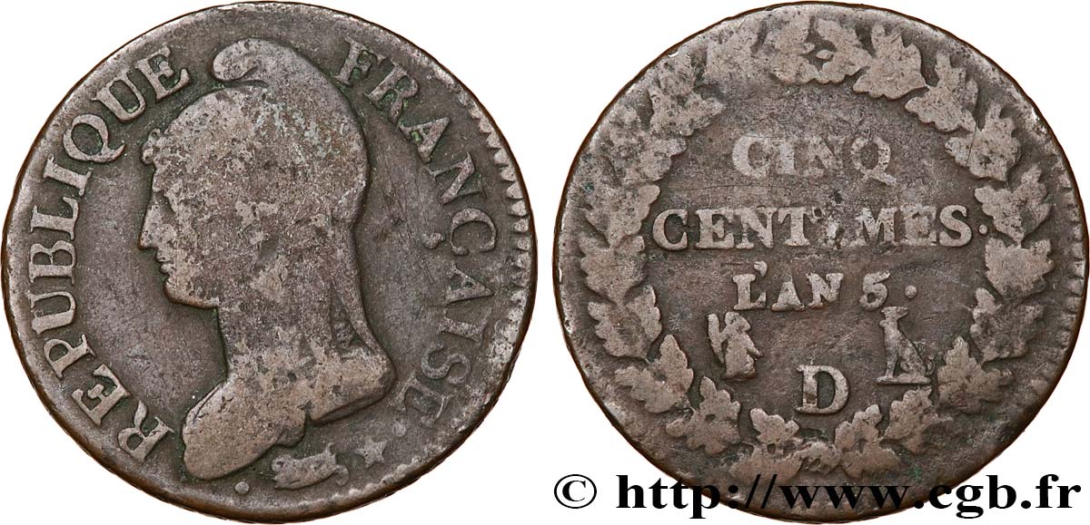 Cinq centimes Dupré, grand module 1797 Lyon F.115/22 BC15 