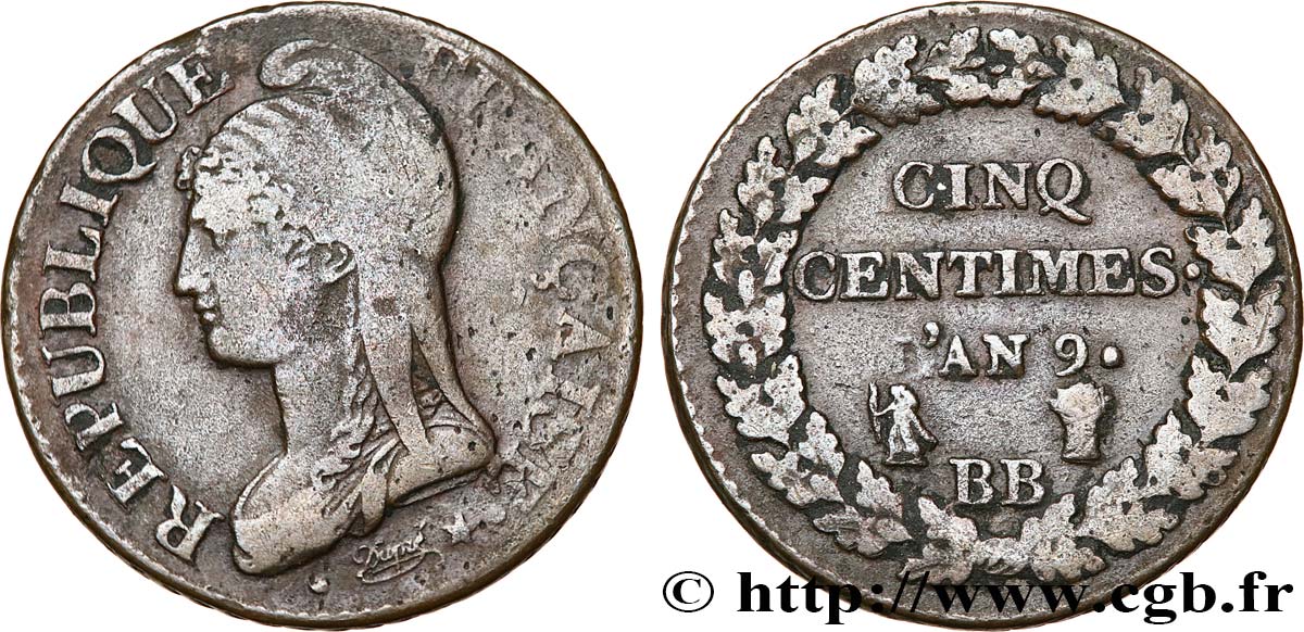 Cinq centimes Dupré, grand module 1801 Strasbourg F.115/154 BC25 