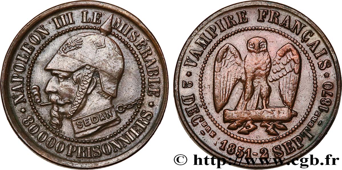 Médaille satirique Cu 27, type A “Éclairs et cigarette” 1870  Schw.A1b  SPL 