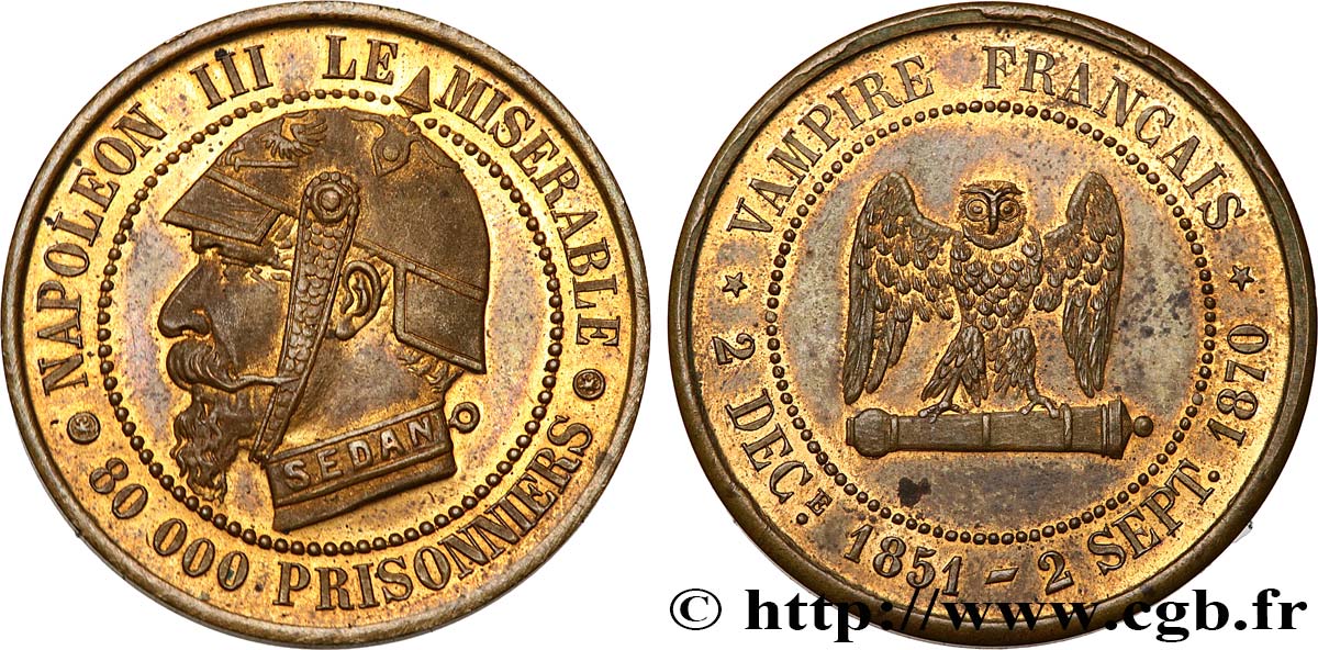 Médaille satirique Lt 27, type E “Chouette penchée” 1870  Schw.E3b  MS62 