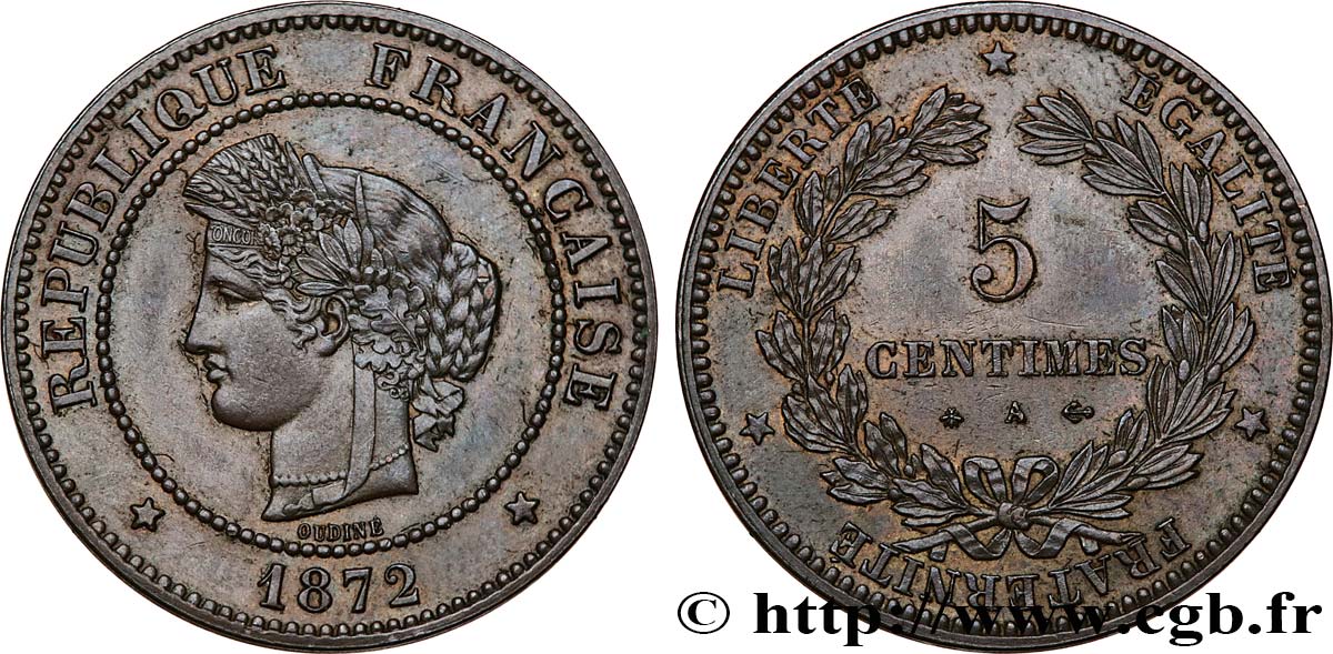 5 centimes Cérès, petit A 1872 Paris F.118/5 VZ58 