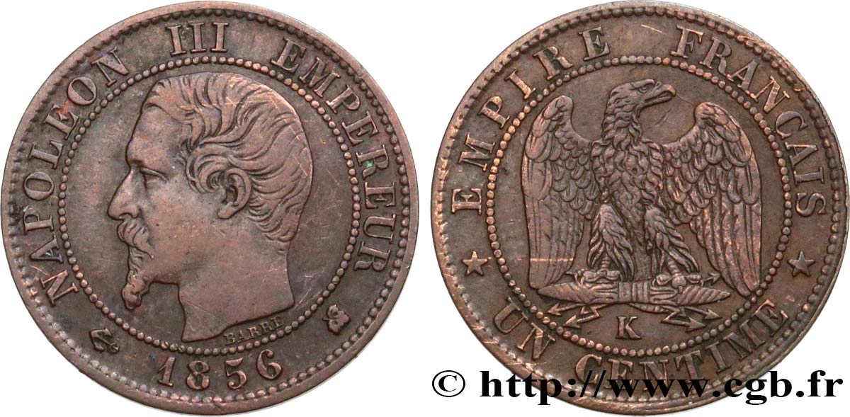 Un centime Napoléon III, tête nue 1856 Bordeaux F.102/30 MBC45 