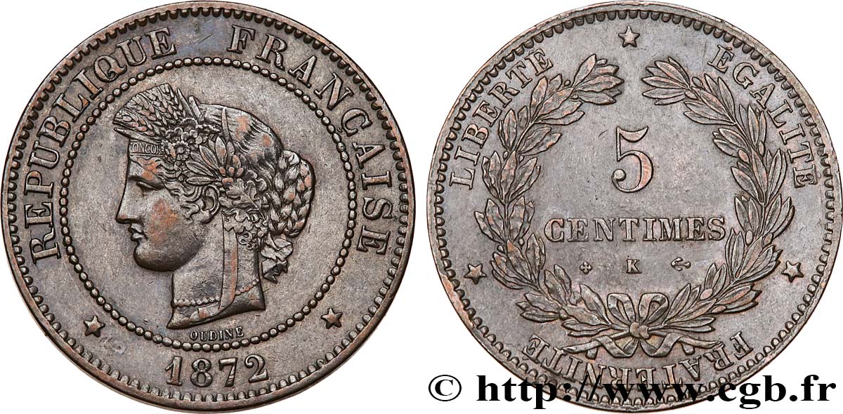 5 centimes Cérès 1872 Bordeaux F.118/6 MBC45 