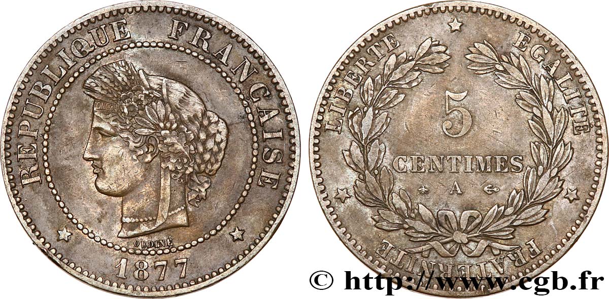 5 centimes Cérès 1877 Paris F.118/15 TB35 